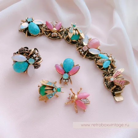 SWEET ROMANCE Кольцо «Пастельная пчелка: бирюза»