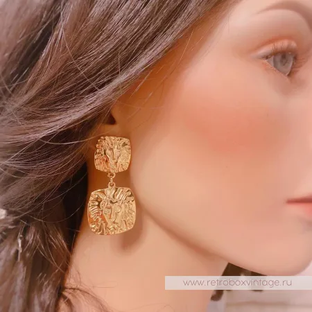 ANNE KLEIN Серьги «Золотые львы квадрат»