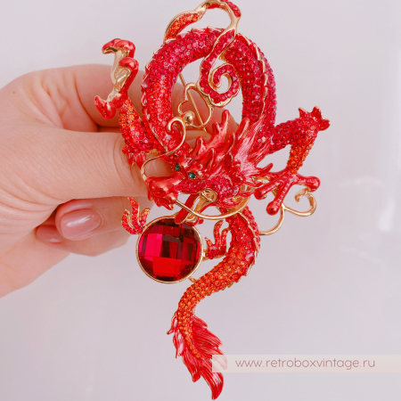 BUTTLER AND WILSON Брошь «Огненный дракон с красным кристаллом»