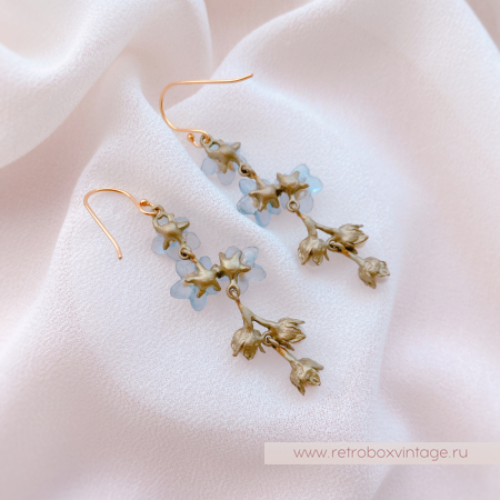 MICHAEL MICHAUD Серьги удлиненные "Три голубые незабудки с жемчугом"