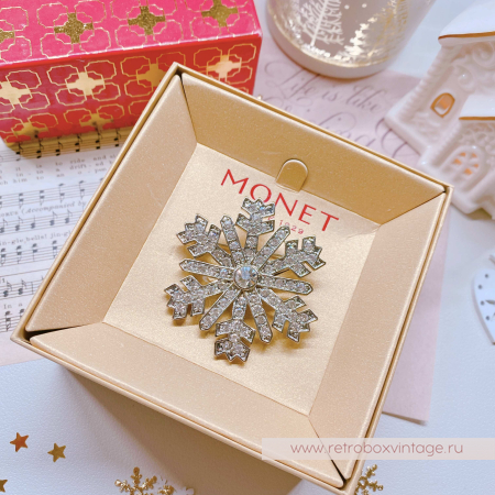 MONET Брошь "Кристальная снежинка" серебро