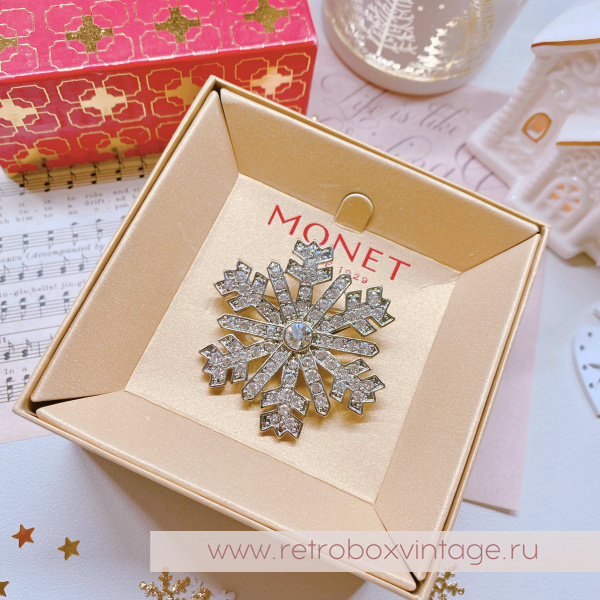MONET Брошь "Кристальная снежинка" серебро