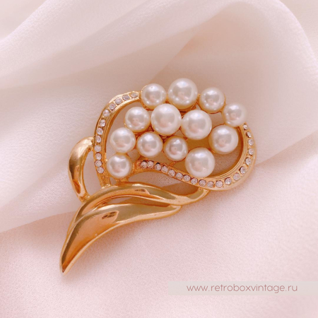 NO NAME Брошь винтажная «Ландыши жемчужные»