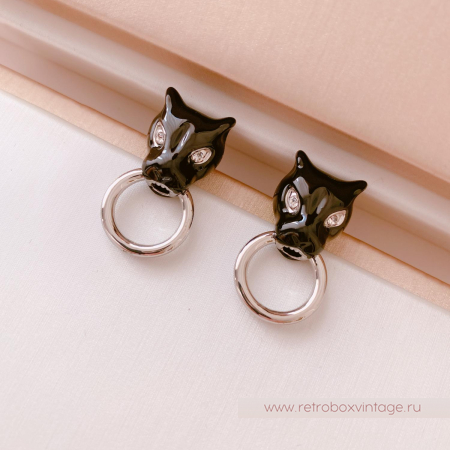 UVELINA Серьги "Черные пантеры с серебристым кольцом"