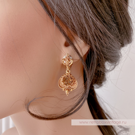 FLORENZA Комплект "Маркиза: медовые кристаллы" ожерелье и клипсы