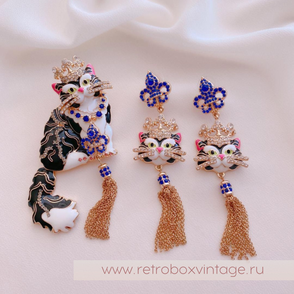 RITZY COUTURE Lunch at The Ritz Брошь-кулон «Королева кошек: черная в золоте»