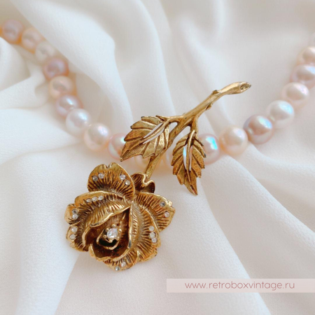 GIOVANNI Брошь «Золотая роза с кристаллами»