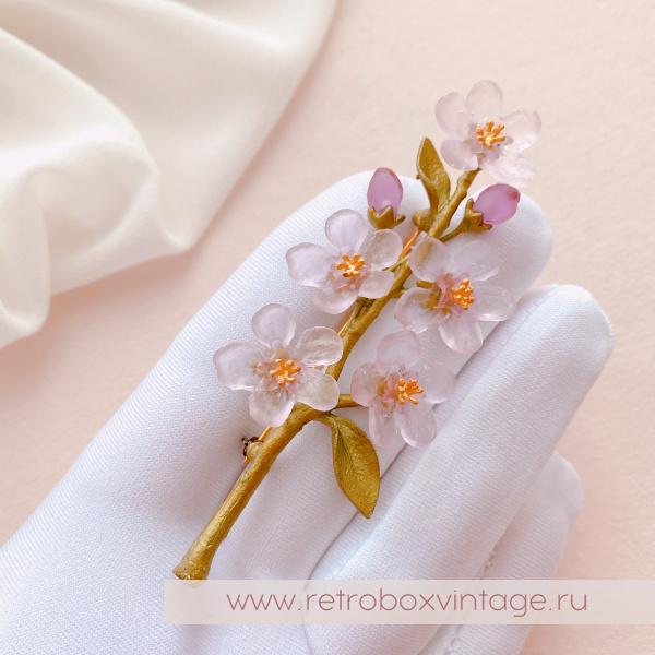 MICHAEL MICHAUD Брошь «Нежная весна: веточка цветущего персика»