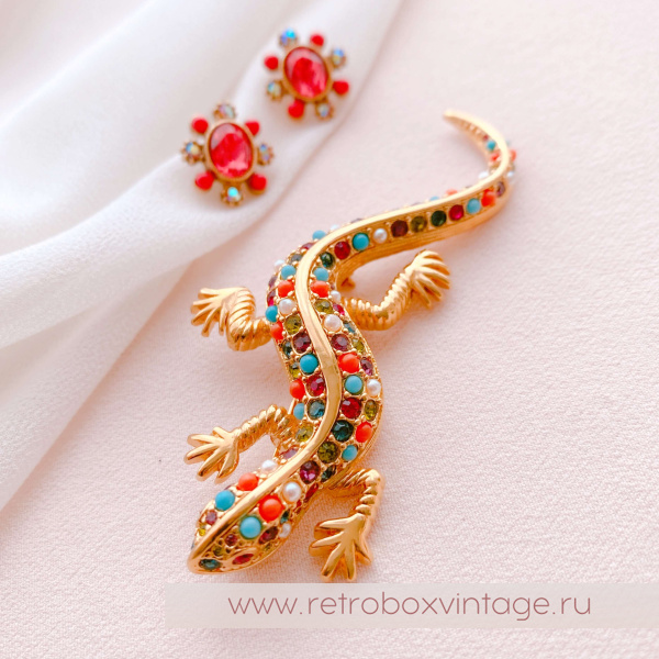 D'ORLAN Брошь "Ящерица Гауди" с цветными кристаллами