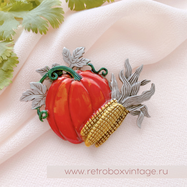 JJ / JONET JEWELRY Брошь «Тыква с кукурузой: серебро» овощи
