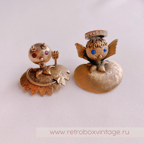 TORTOLANI Парные наплечные броши «Ангелочек и демон: Коллекция «Голос совести»