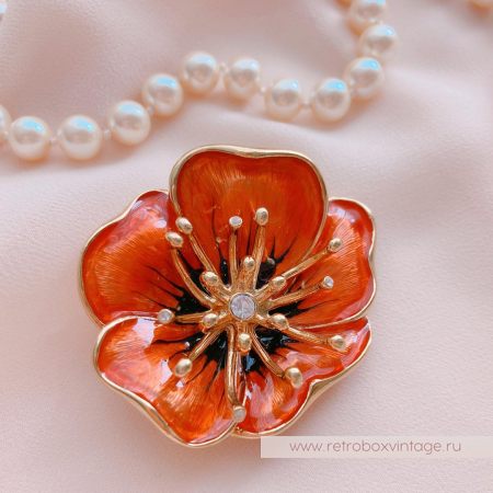 MONET Брошь «Красный коралловый мак»