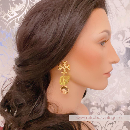 TORY BURCH Серьги-пусеты удлиненные «Роксана: прозрачные салатово-бежевые»