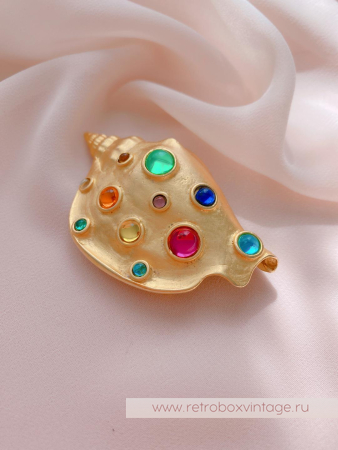 JJ / JONET JEWELRY / PARKLANE Брошь «Радужная ракушка с цветными кабошонами»