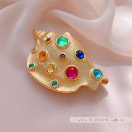 JJ / JONET JEWELRY / PARKLANE Брошь «Радужная ракушка с цветными кабошонами» JJ / JONET JEWELRY / PARKLANE Брошь «Радужная ракушка с цветными кабошонами»
