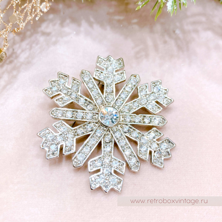 MONET Брошь "Кристальная снежинка" серебро