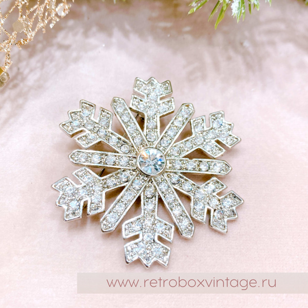 MONET Брошь "Кристальная снежинка" серебро