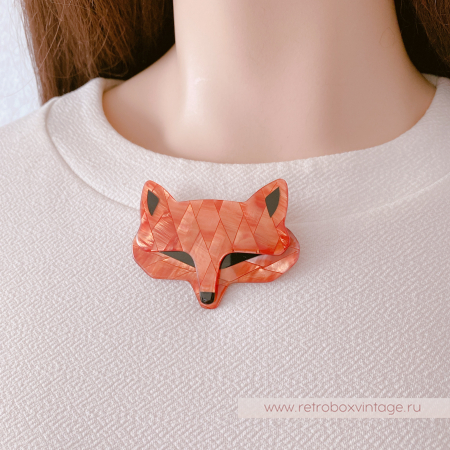 LEA STEIN Брошь «Лис Goupil: рыжий арлекин» черные глазки