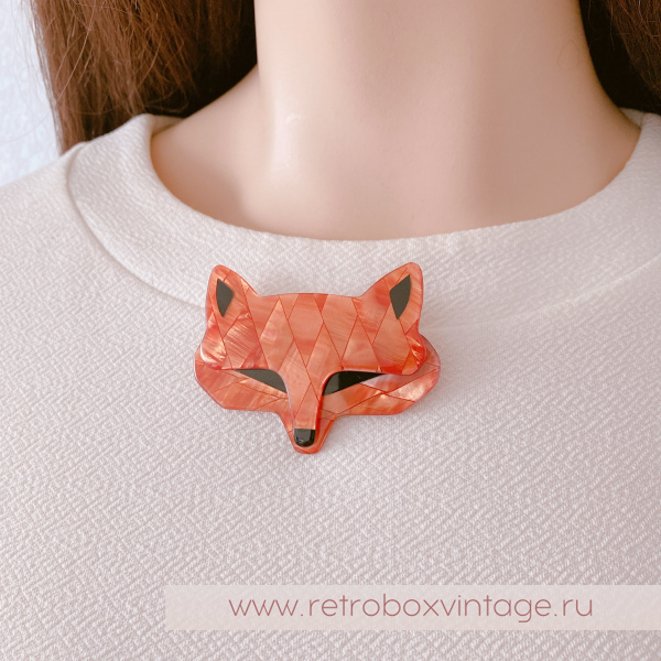 LEA STEIN Брошь «Лис Goupil: рыжий арлекин» черные глазки