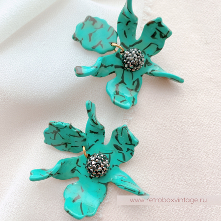 LELE SADOUGHI Серьги «Орхидеи малые: черные на бирюзе» (юбилейный выпуск)