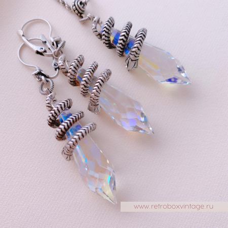 SWEET ROMANCE Комплект «Змейка и магический кристалл: прозрачный АВ в серебре»