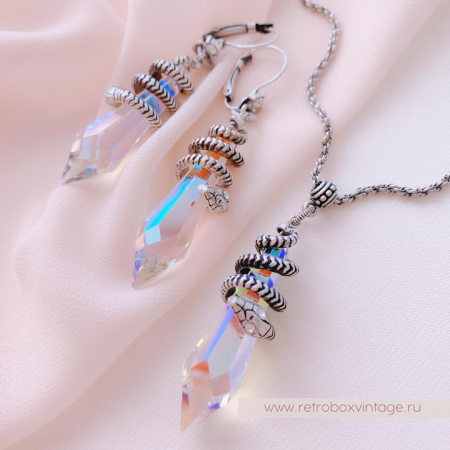 SWEET ROMANCE Комплект «Змейка и магический кристалл: прозрачный АВ в серебре»