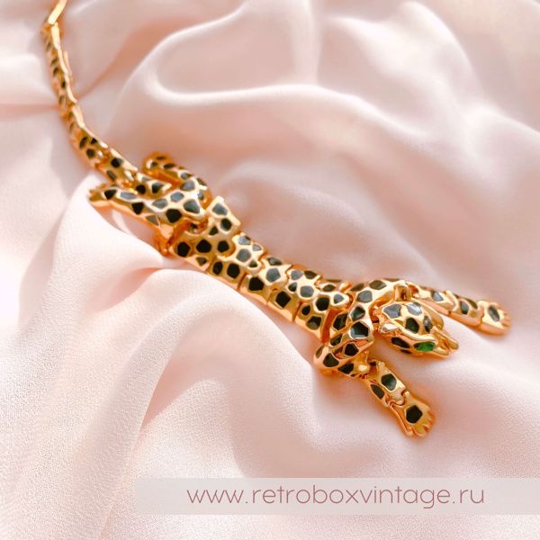 MR. GUS Брошь наплечная "Леопард с зелеными глазами" черная эмаль на золоте