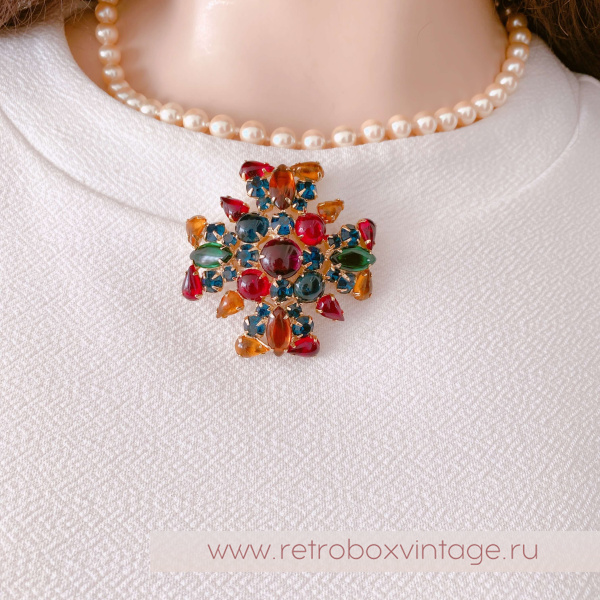 WEISS Брошь-кулон «Мальтийский крест: цветной  с кабошонами»