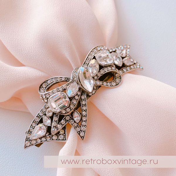 SWEET ROMANCE Заколка-автомат "Бант: прозрачные кристаллы в серебре"