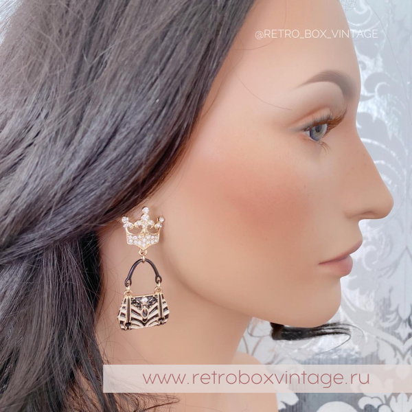 RITZY COUTURE Серьги ассиметричные «Королева шоппинга золото: сумка и туфелька»