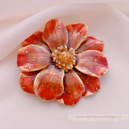 ERWIN PEARL Брошь «Цветок золотисто-красного анемона»