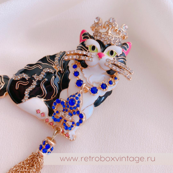 RITZY COUTURE Lunch at The Ritz Брошь-кулон «Королева кошек: черная в золоте»