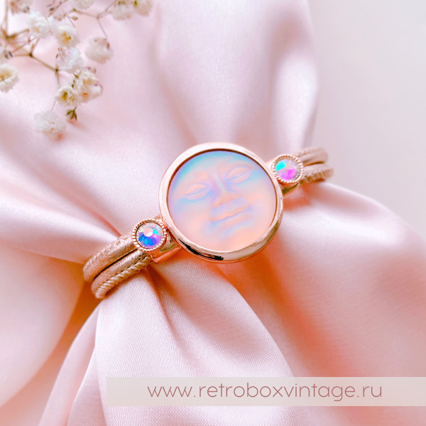 KIRKS FOLLY Браслет «Лунный свет: персиковая в розовом золоте на кожаном ремешке»