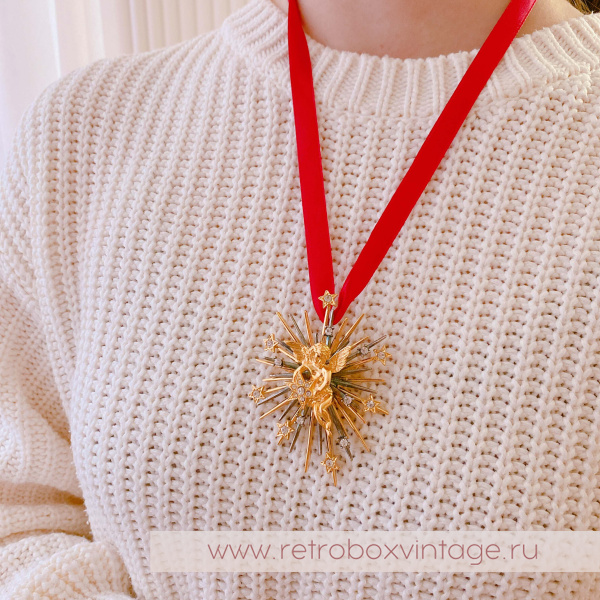 GRAZIANO Брошь "Ангел и звезды" в коробочке с атласной лентой (1998 год)