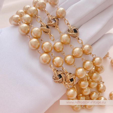 JOAN RIVERS Ожерелье-сотуар "Жемчужные узелки в стиле Шанель: карамельное золото"