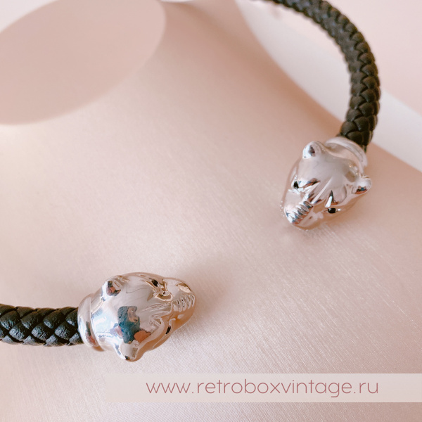 UVELINA Ожерелье-чокер "Серебристые пантеры: черные кристаллы" плетеная кожа