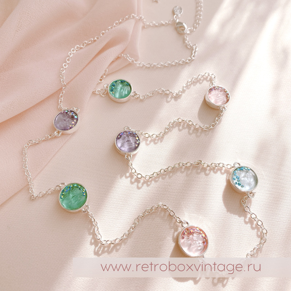 KIRKS FOLLY Ожерелье-цепь "Пастельные луны: серебро" двусторонние