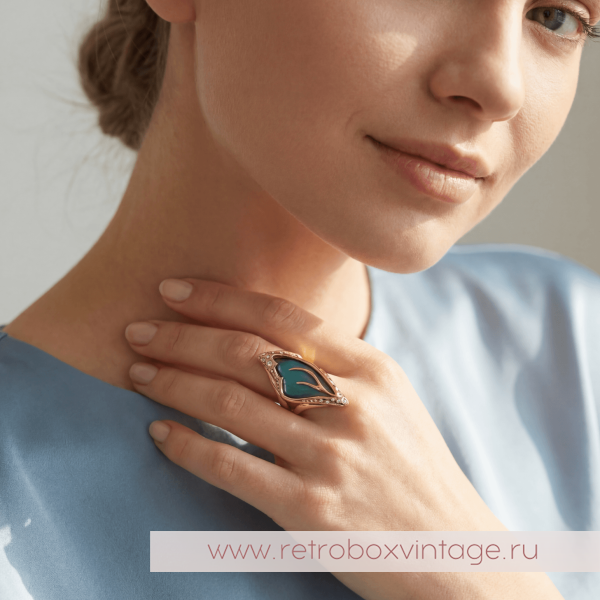 ALEXIS BITTAR Кольцо "Крыло голубой бабочки" Коллекция JARDIN MYSTERE AZURE BLUE