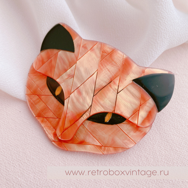 LEA STEIN Брошь «Кошечка: рыжий арлекин» черные глазки