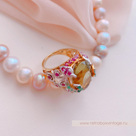 Кольцо «Оливия» (серебро 925, цитрин, рубин, изумруд) 7,5"
