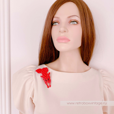 LEA STEIN Брошь "Лиса: красная кружевная" черные глазки