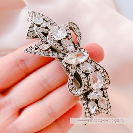 SWEET ROMANCE Заколка-автомат "Бант: прозрачные кристаллы в серебре"