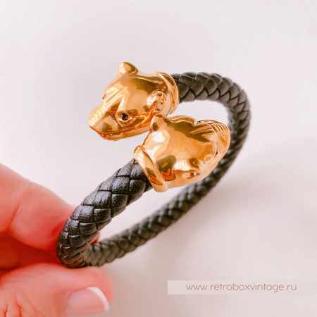 UVELINA Браслет "Золотые пантеры: черные кристаллы" плетеная кожа