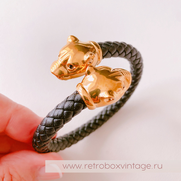 UVELINA Браслет "Золотые пантеры: черные кристаллы" плетеная кожа