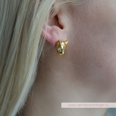 UVELINA Серьги "Золотые пантеры: черные кристаллы"