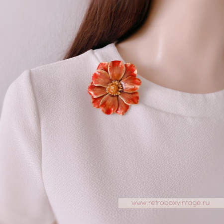 ERWIN PEARL Брошь «Цветок золотисто-красного анемона»
