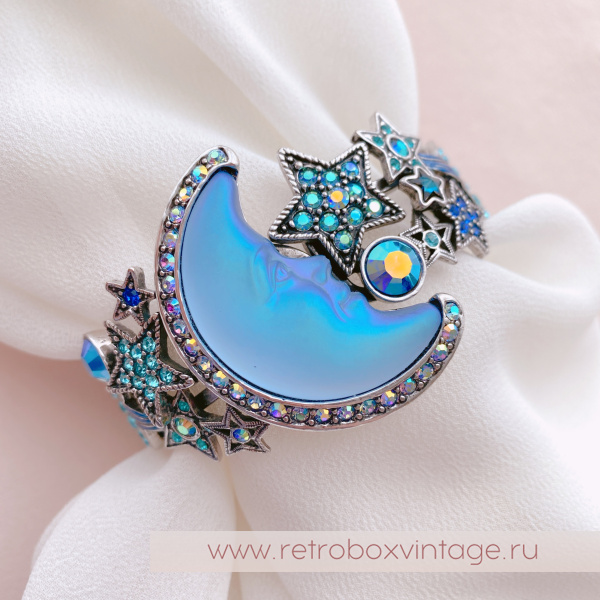 KIRKS FOLLY Браслет-каф "Голубой полумесяц и звезды: серебро"