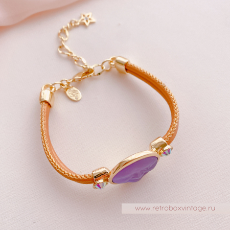 KIRKS FOLLY Браслет «Лунный свет: аметистовая в золоте на кожаном ремешке»