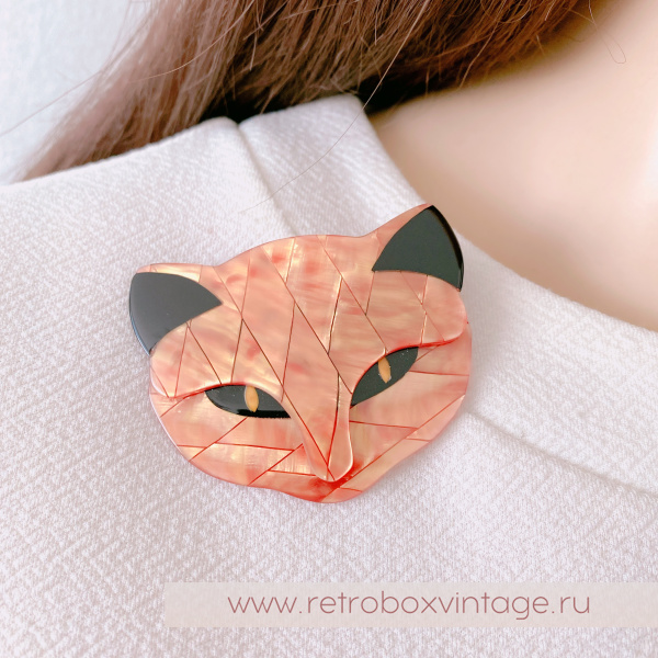 LEA STEIN Брошь «Кошечка: рыжий арлекин» черные глазки