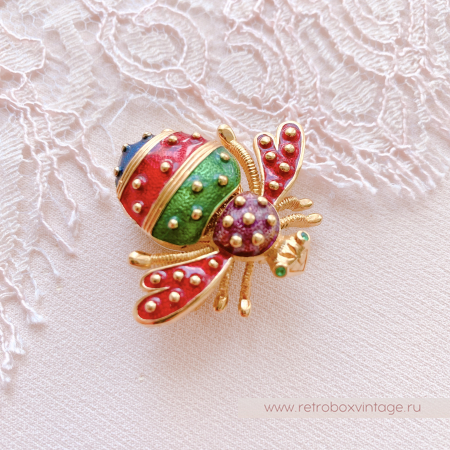 JOAN RIVERS Брошь-часы "Полосатая пчелка" с японским механизмом